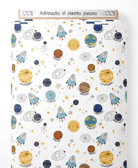 Tissu - Astronautes et planètes joyeuses