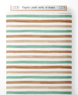 Tissu - Rayures pastel vertes et brunes