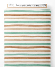 Tissu - Rayures pastel vertes et brunes