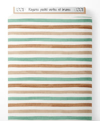 Tissu - Rayures pastel vertes et brunes