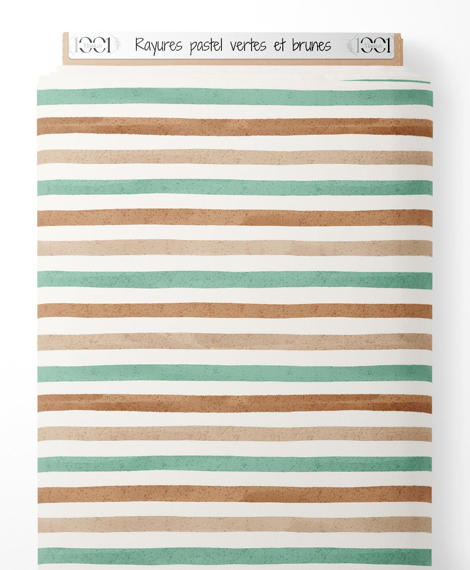 Tissu - Rayures pastel vertes et brunes