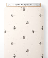 Tissu - Pingouins gris et points gris 2