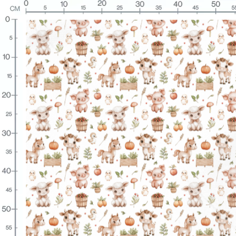 Tissu - Animaux et citrouilles blanches