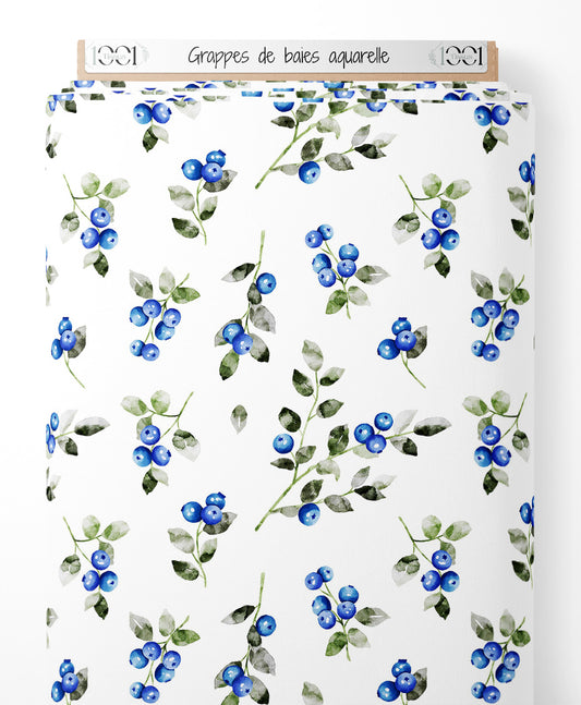 Tissu - Grappes de baies aquarelle
