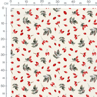 Tissu - Baies rouges et feuilles grises