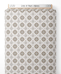 Tissu - Croix et fleurs stylisées