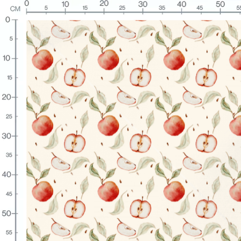 Tissu - Pommes et tranches sur beige doux