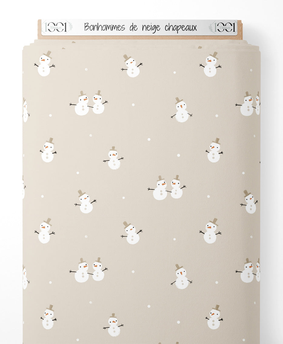 Tissu - Bonhommes de neige chapeaux