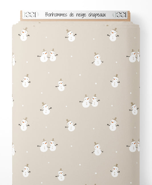Tissu - Bonhommes de neige chapeaux
