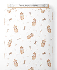 Tissu - Oursons beiges sur fond blanc