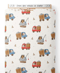 Tissu - Chiens dans véhicules de chantier