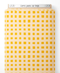Tissu - Carrés jaunes sur beige