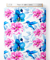 Tissu - Fleurs et colibris colorés