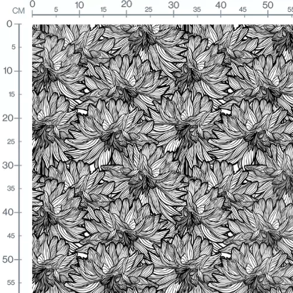 Tissu - Fleurs noires et blanches