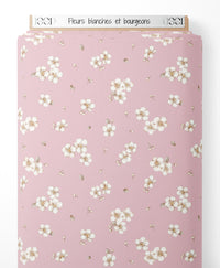 Tissu - Fleurs blanches et bourgeons