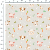 Tissu - Visages d'animaux et carottes