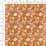 Tissu - Fleurs multicolores sur fond marron