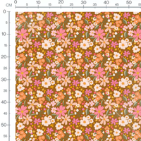 Tissu - Fleurs multicolores sur fond marron