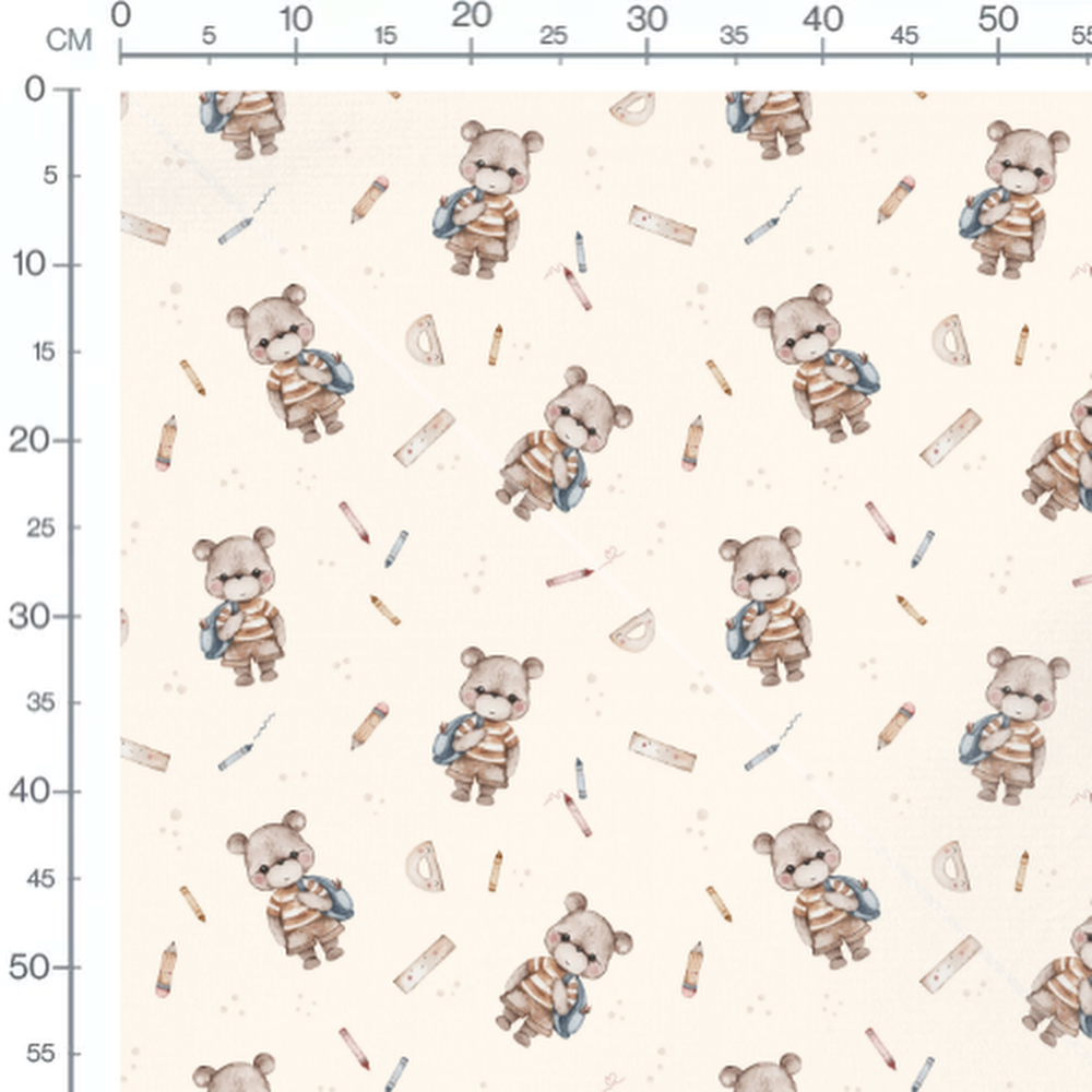 Tissu - Oursons sur crème avec accessoires