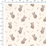 Tissu - Oursons sur crème avec accessoires