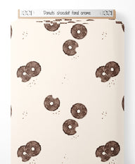 Tissu - Donuts chocolat fond crème