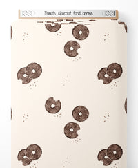 Tissu - Donuts chocolat fond crème
