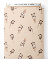 Tissu - Glaces oursons crème et marron