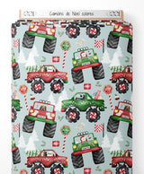 Tissu - Camions de Noël colorés