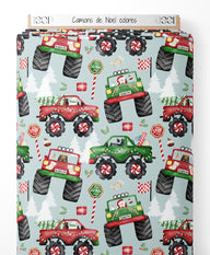 Tissu - Camions de Noël colorés