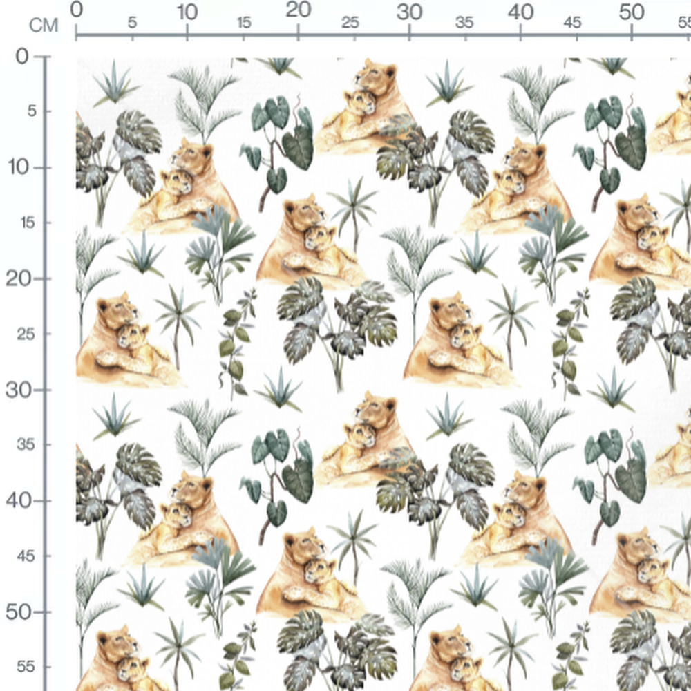 Tissu - Lions et feuillages exotiques