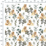 Tissu - Lions et feuillages exotiques