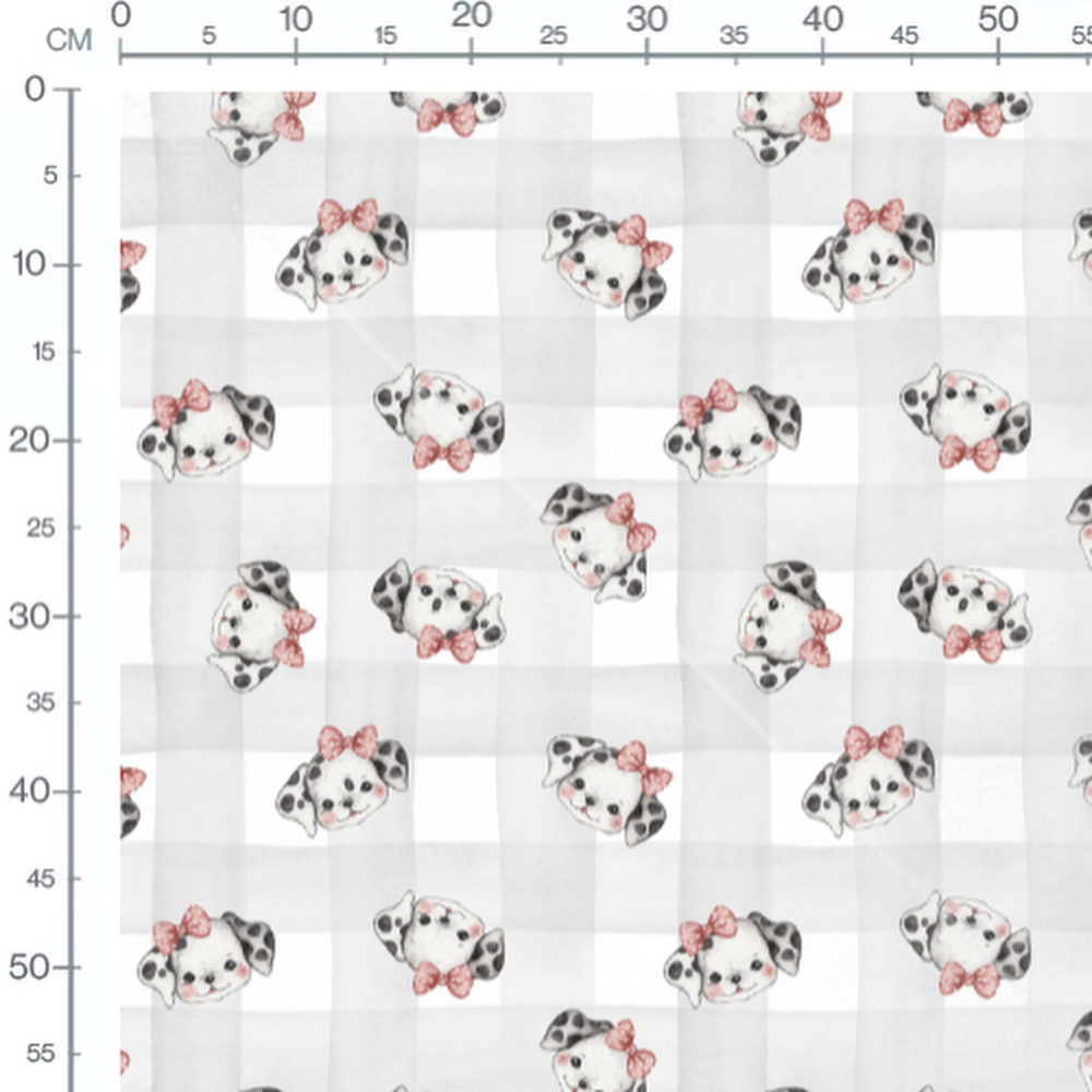 Tissu - Chiots à carreaux gris clair