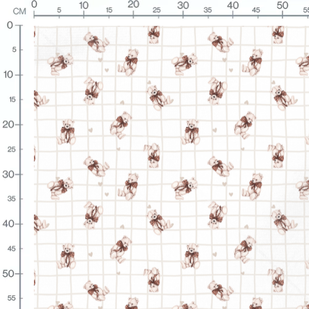 Tissu - Oursons et cœurs sur grille