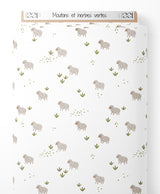 Tissu - Moutons et herbes vertes