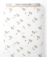 Tissu - Moutons et herbes vertes