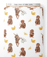 Tissu - Singes bruns et feuilles vertes