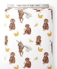 Tissu - Singes bruns et feuilles vertes