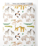 Tissu - Animaux variés sur fond blanc