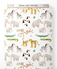 Tissu - Animaux variés sur fond blanc