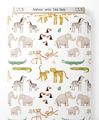Tissu - Animaux variés sur fond blanc