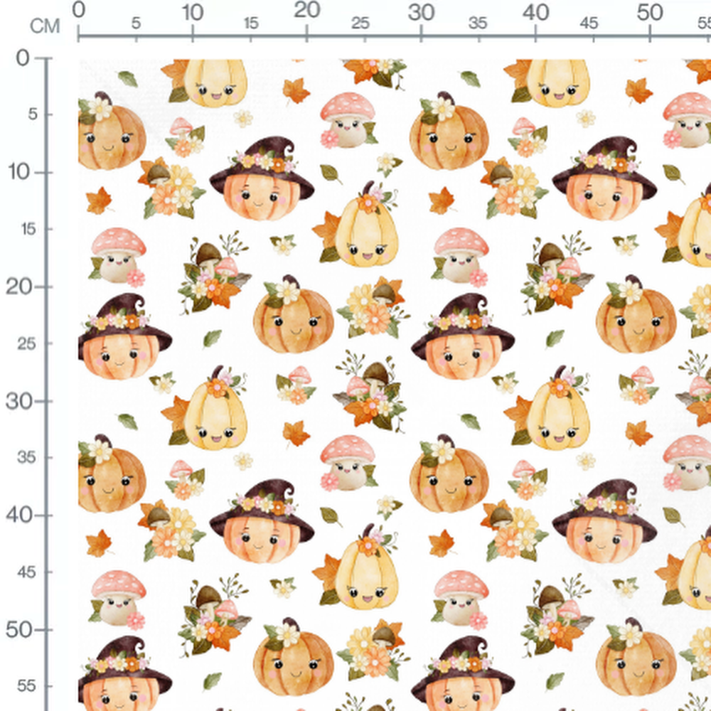 Tissu - Citrouilles souriantes sur blanc