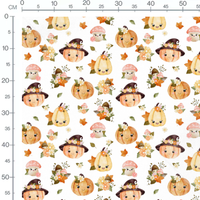 Tissu - Citrouilles souriantes sur blanc