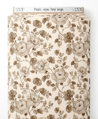 Tissu - Fleurs sépia sur fond beige