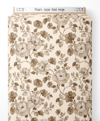 Tissu - Fleurs sépia sur fond beige