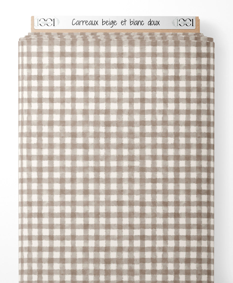 Tissu - Carreaux beige et blanc doux