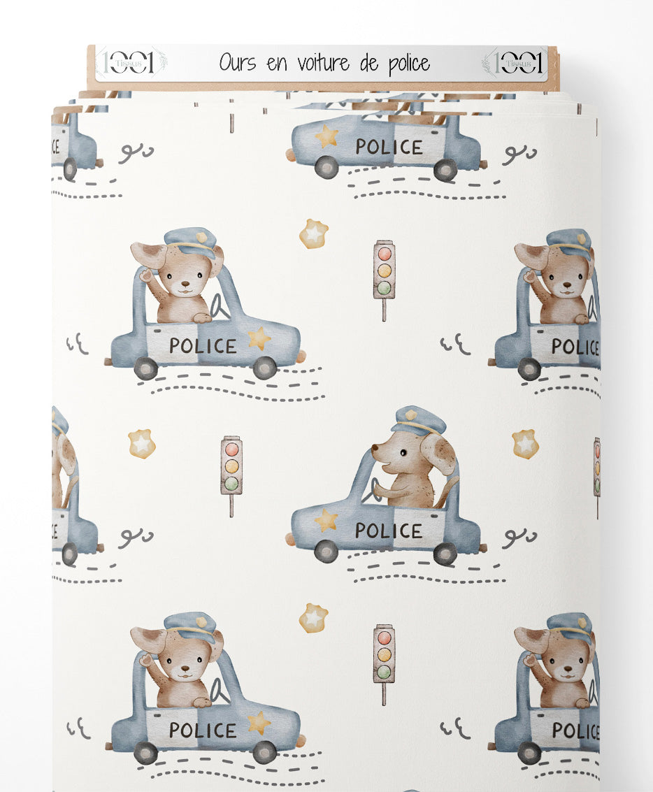 Tissu - Ours en voiture de police