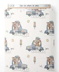 Tissu - Ours en voiture de police