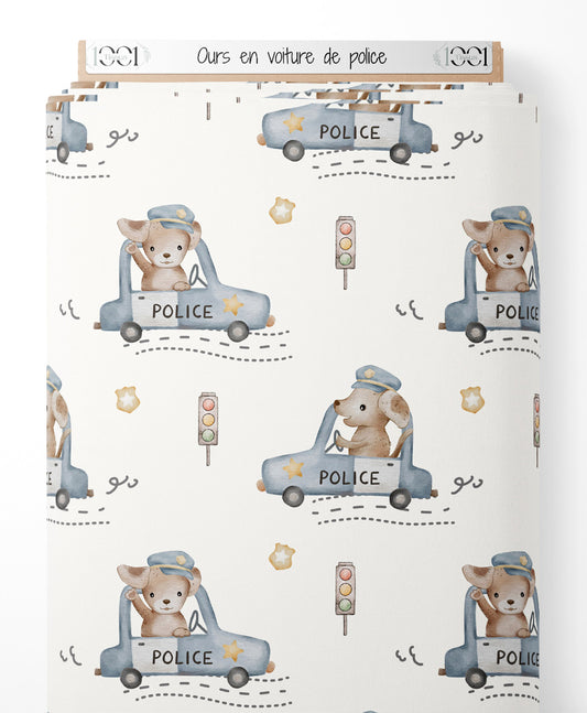Tissu - Ours en voiture de police