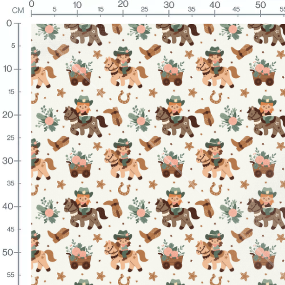 Tissu - Enfants et chevaux cowboys