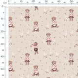 Tissu - Oursons roses et oies blanches